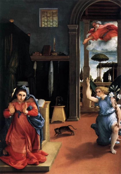 Apreiškimas Švč. Mergelei Marijai. Lorenzo Lotto, 1534-35.