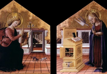Apreiškimas Švč. Mergelei Marijai. Bartolomeo Caporali, 1467-68.