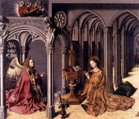Apreiškimas Švč. Mergelei Marijai. Barthélemy D&apos;Eyck, 1443-44.