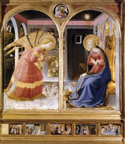 Apreiškimas Švč. Mergelei Marijai. Fra Angelico, 1430. Apreiškimas Švč. Mergelei Marijai. Fra Angelico, 1430.