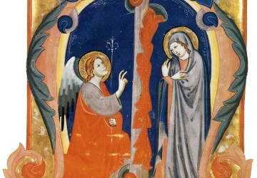 Apreiškimas Švč. Mergelei Marijai. Italų miniatiūristas, 1340.