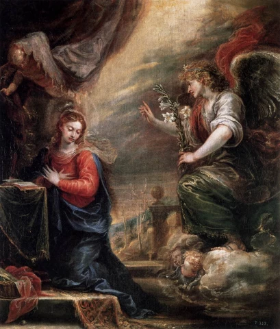 Apreiškimas Švč. Mergelei Marijai. Francisco Rizi, apie 1665.