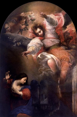Apreiškimas Švč. Mergelei Marijai. Sebastiano Mazzoni, apie 1650.