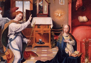 Apreiškimas Švč. Mergelei Marijai. Joos van Cleve, apie 1525.