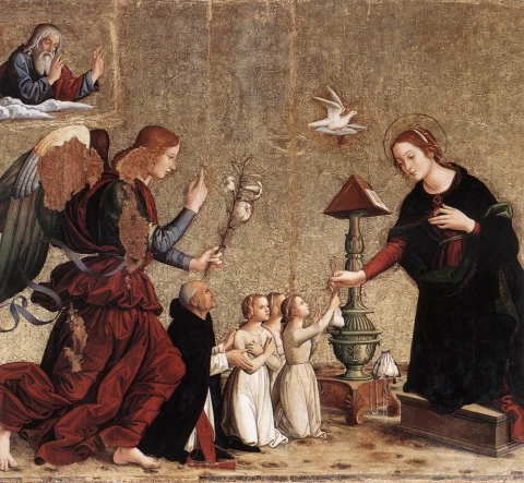 Apreiškimas Švč. Mergelei Marijai. Romano Antoniazzo, 1485.
