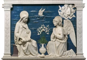 Apreiškimas Švč. Mergelei Marijai. Andrea della Robbia, apie 1475.