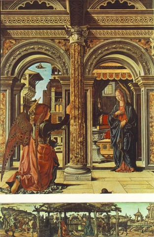 Apreiškimas Švč. Mergelei Marijai. Francesco del Cossa, 1470.