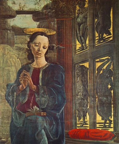 Apreiškimas Švč. Mergelei Marijai. Cosmè Tura, 1469.