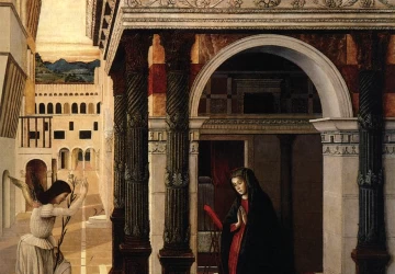 Apreiškimas Švč. Mergelei Marijai. Gentile Bellini, apie 1465.