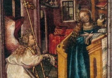 Apreiškimas Švč. Mergelei Marijai. Nežinomas vokiečių meistras, apie 1450.