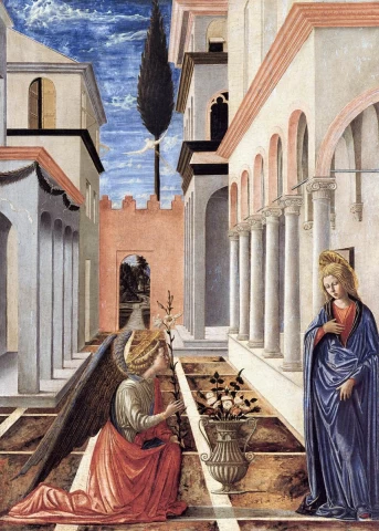 Apreiškimas Švč. Mergelei Marijai. Fra Carnevale, apie 1448.