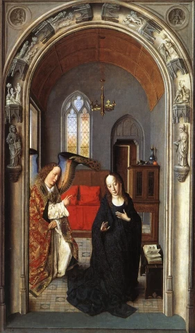 Apreiškimas Švč. Mergelei Marijai. Dieric Bouts vyresnysis, apie 1445.