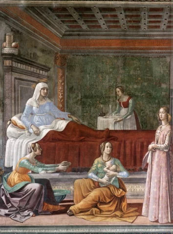 Šv. Jono Krikštytojo  gimimas (detalė). Domenico Ghirlandaio, 1486-90.