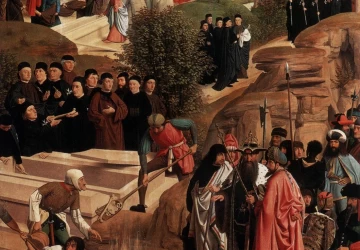 Šv. Jono Krikštytojo  kaulų sudeginimas. Tot Sint Jans Geertgen, apie 1485.