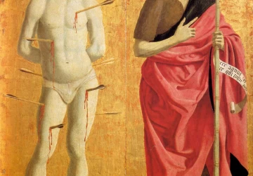 Šv. Sebastijonas ir Šv. Jonas Krikštytojas (Gailestingumo poliptikas). Piero della Francesca, 1445-62.