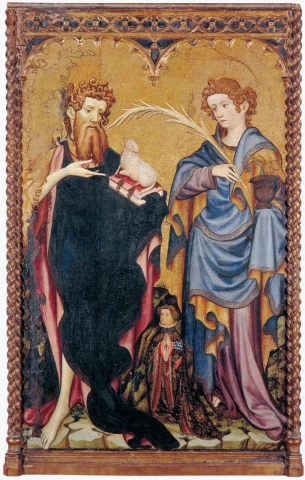 Šv. Jonas Krikštytojas, evangelistas Jonas ir donoras. Joan Mates, apie 1410.