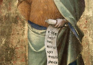 Nuolankioji Madona su šv. Morkumi ir šv. Jonu krikštytoju (detalė). Veneziano Lorenzo, 1366-70.