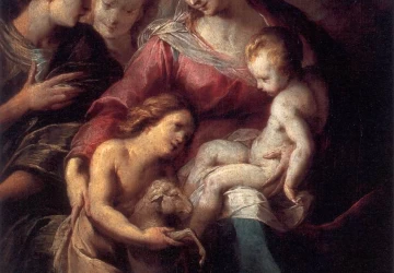 Madona su kūdikiu, šv. Jonu krikštytoju ir apsilankančiais angelais. Giulio Cesare Procaccini.