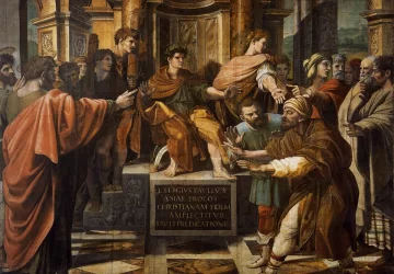 Šv. Paulius prieš prokonsulą. Sanzio Raffaello, 1515.
