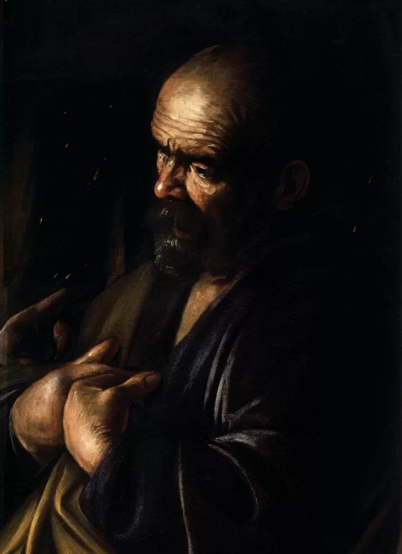 Šv. Petro išsižadėjimas (detalė). Caravaggio, apie 1610.