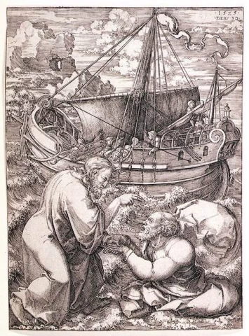 Kristus išgelbsti jūroje skęstantį šv. Petrą. Dirck Jacobsz Vellert, 1525.