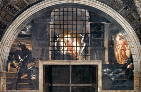 Šv. Petro išlaisvinimas. Sanzio Raffaello, 1514.