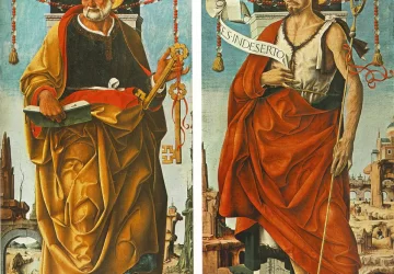 Šv. Petras ir šv. Jonas Krikštytojas. Grifonio poliptikas.. Francesco del Cossa, 1473.