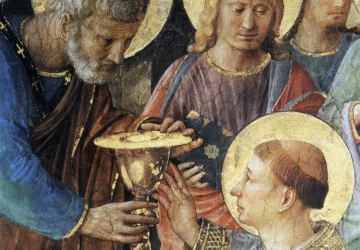 Šv. Petras įšventina šv. Steponą djakonu (detalė). Fra Angelico, 1447-49.