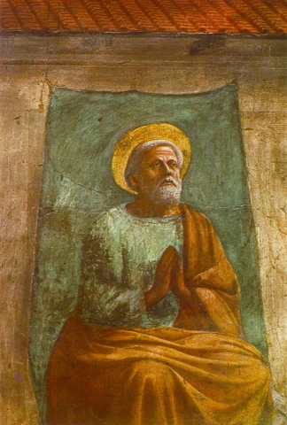 Teofiliaus sūnaus prikėlimas ir šv. Petras, sėdintis soste. Masaccio, 1426-27.