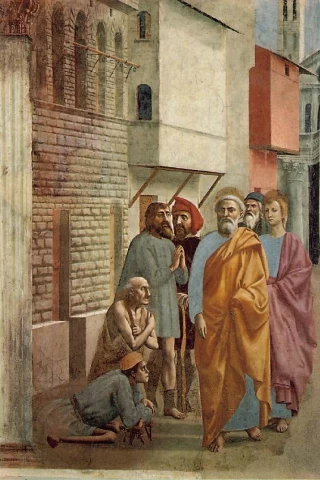 Šv. Petras išgydo ligonį savo šešėliu. Masaccio, 1426-27.