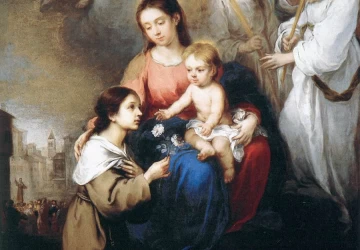 Mergelė ir kūdikėlis su šv. Rozalina iš Palermo. Bartolomé Esteban Murillo, apie 1670.