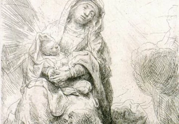Mergelė ir kūdikėlis debesyse. Rembrandt Harmenszoon van Rijn, 1641.