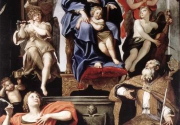 Madona ir kūdikėlis su šv. Petronijumi ir šv. Jonu evangelistu. Domenichino, 1629.