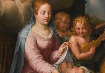 Mergelė ir kūdikėlis su angelais. Hendrick Goltzius, 1607.