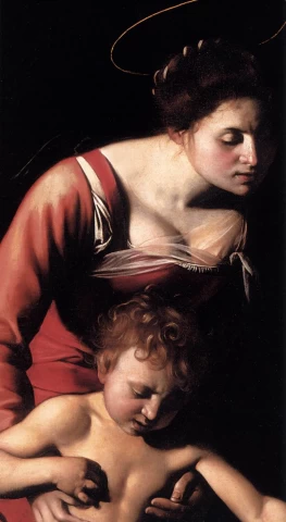 Palafrenierio Madona (detalė). Caravaggio, 1606. Palafrenierio Madona (detalė). Caravaggio, 1606.
