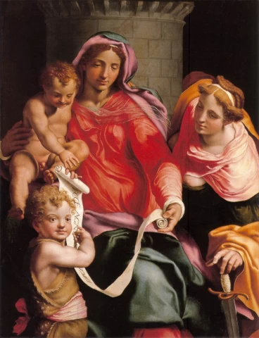 Madona su vaikeliu, šv. Džovaniniu ir šv. Barbora. Daniele da Volterra, apie 1548.