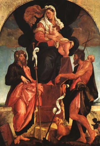 Madona ir kūdikėlis su šventaisiais. Jacopo Bassano, 1545-50.