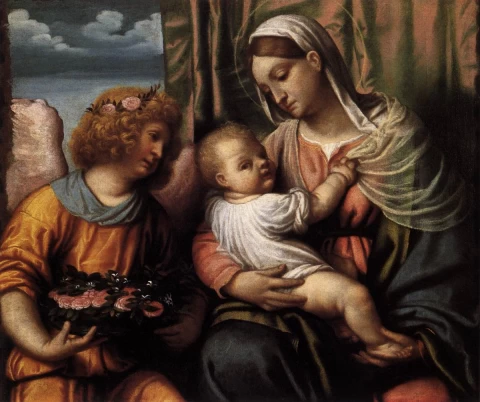 Mergelė ir kūdikėlis. Moretto da Brescia, 1540.