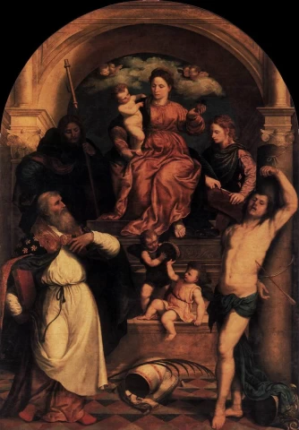 Madona ir kūdikėlis su šventaisiais. Paris Bordone, apie 1535.