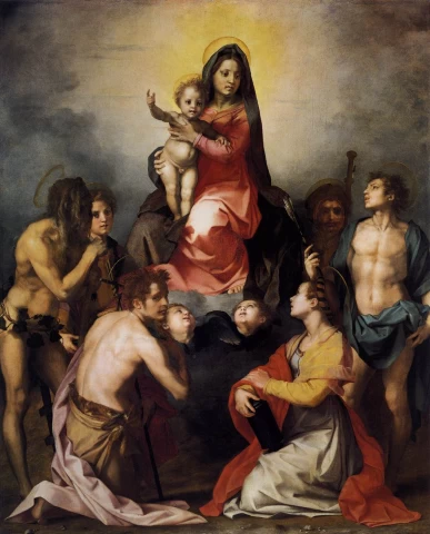Mergelė ir kūdikėlis garbėje su šešiais šventaisiais. Andrea del Sarto, apie 1528.