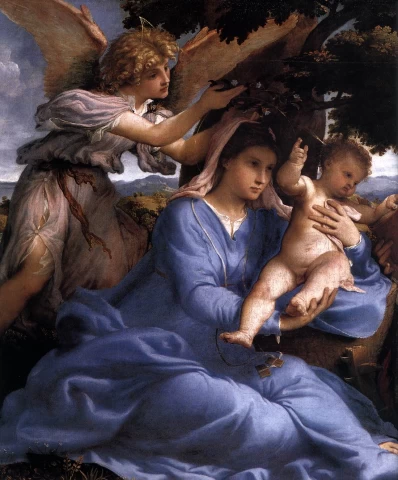 Madona ir kūdikėlis su šventaisiais ir angelu (detalė). Lorenzo Lotto, 1527-28.