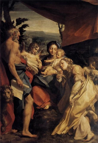 Madona ir kūdikėlis su šv. Jeronimu ir šv. Marija Magdalena (Diena). Correggio, 1525-28.