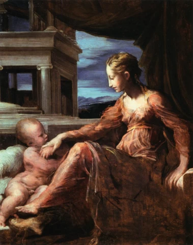 Mergelė ir kūdikėlis. Parmigianino, 1525-27.