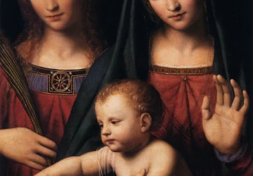 Madona ir kūdikėlis su šv. Kotryna ir šv. Barbora (detalė). Bernardino Luini, 1522-25.