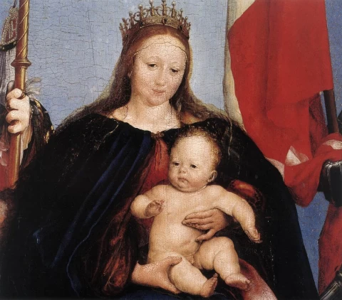 Soloturno Madona (detalė). Hans Holbein jaunesnysis, 1522.