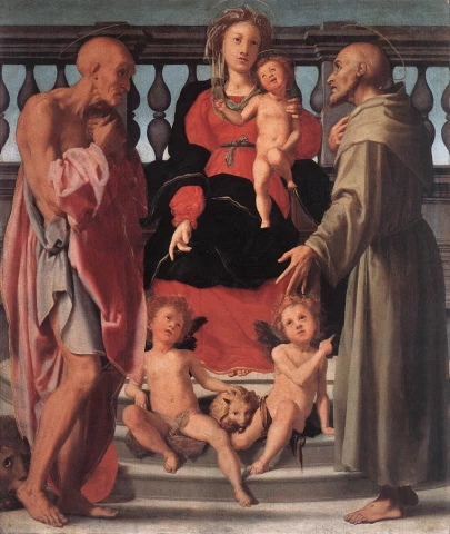 Madona ir vaikelis su dviem šventaisiais. Jacopo Pontormo, 1522.