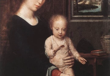 Madona ir vaikelis su pieniška sriuba. Gerard David, apie 1520.