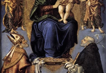 Madona ir kūdikėlis su šv. Severinu ir šv. Dominyku. Bernardino di Mariotto Dello Stagno, 1512.