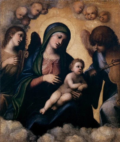 Madona ir kūdikėlis garbėje. Correggio, apie 1510.