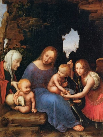 Mergelė ir kūdikėlis su šv. Elzbieta, šv. Jonu Krikštytoju ir arkangelu Mykolu. Nežinomas italų meistras, apie 1510.